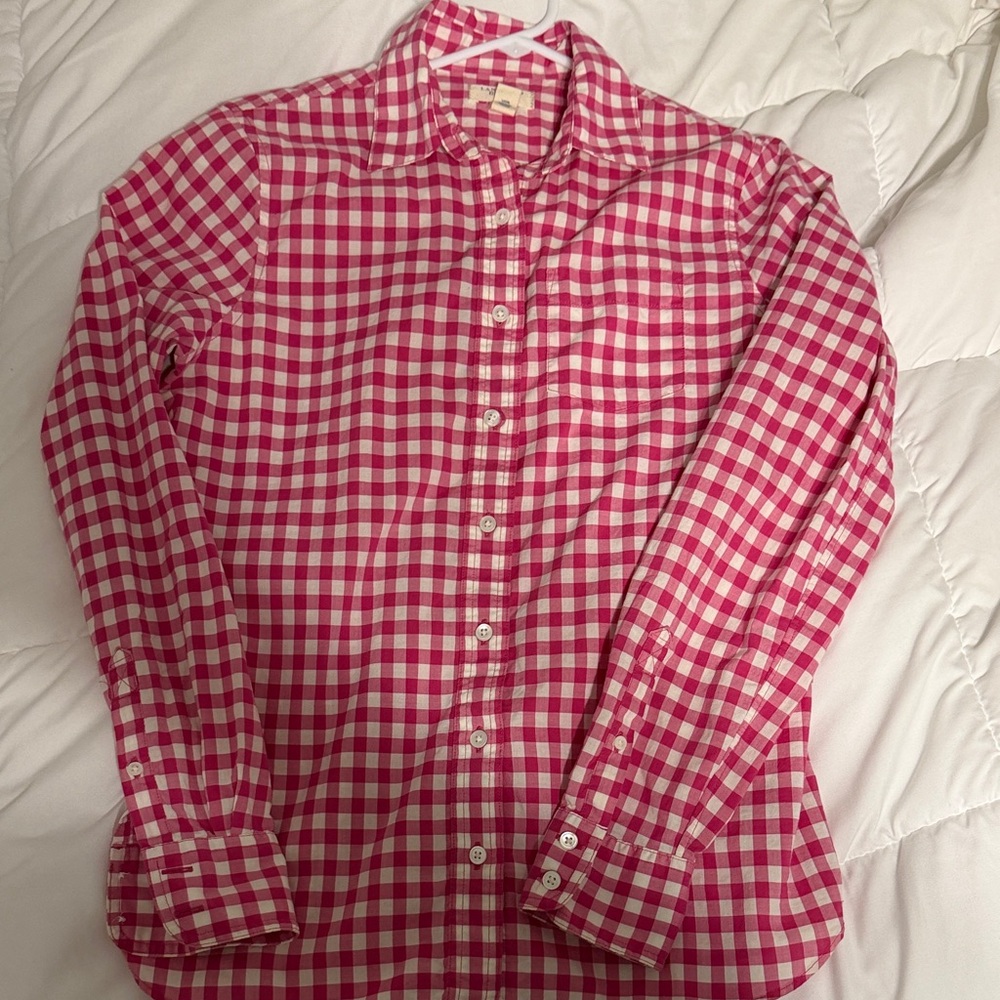 Lands' End Canvas Pink & White Checkered Button Down Shirt 100% Cotton Size XS
